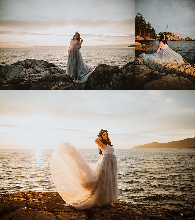 Bridal photos at Lighthouse Park in West Vancouver elopement 
