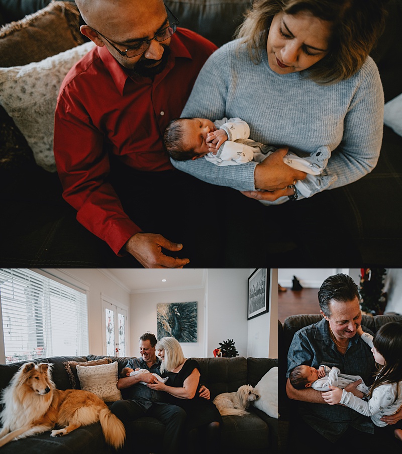 grandparents with brand new baby at maple ridge newborn photography session