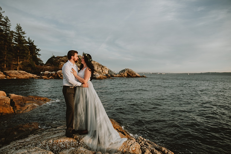 Bride and Groom at Lighthouse park Elopement in Vancouver
