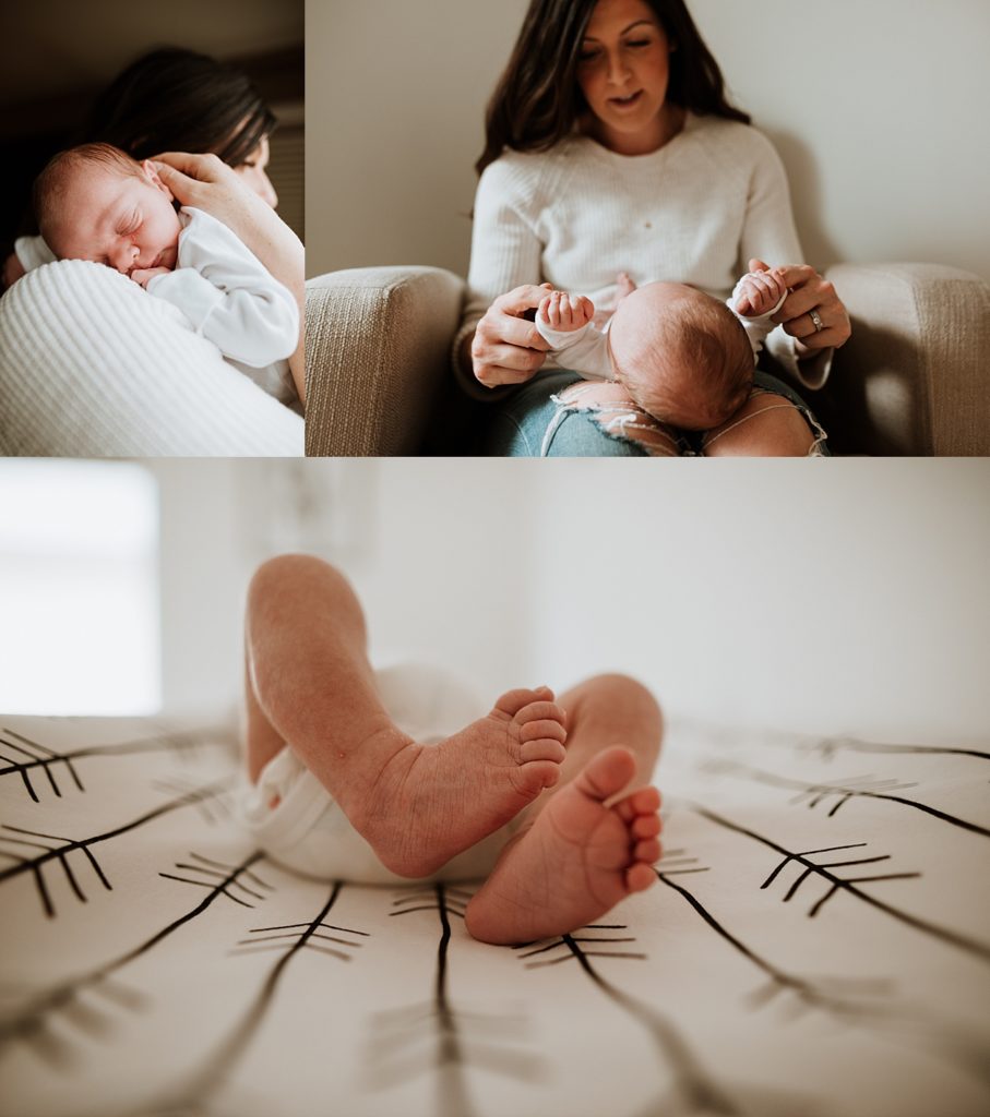 Tiny baby boy features in an in-home lifestyle newborn photography session