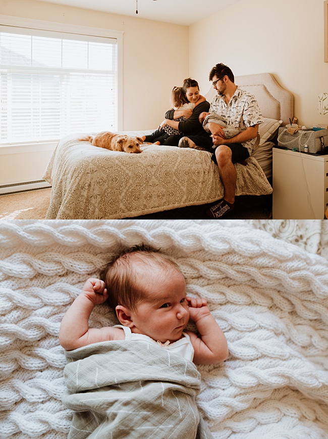 family with a newborn and a pet during a photoshoot in Vancouver