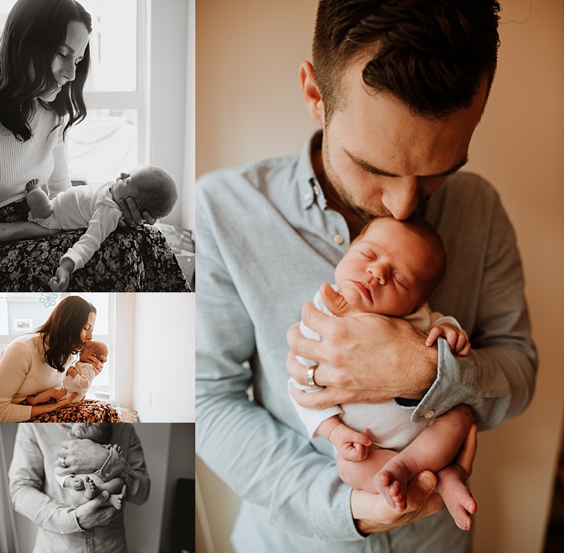 Mom and dad cuddling their newborn baby girl during our newborn session in Vancouver.