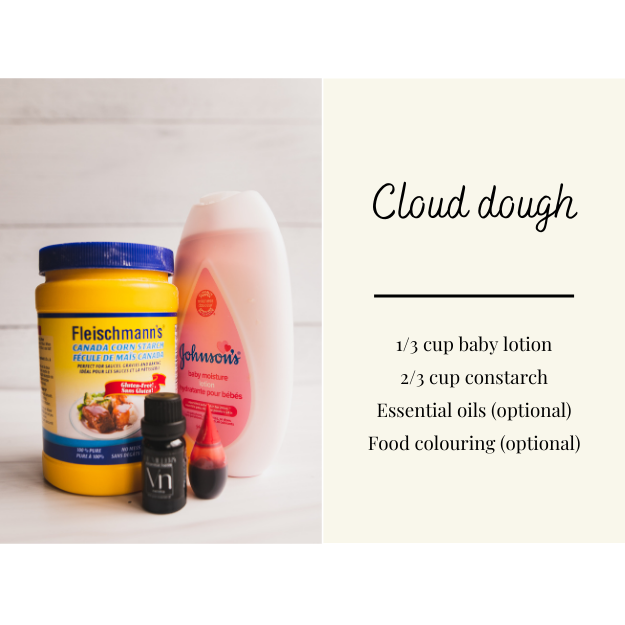 Recipe for cloud dough and photo of ingredients