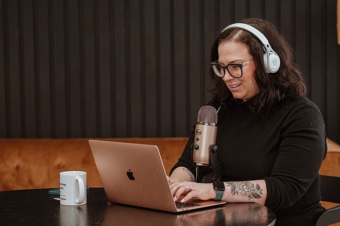 female podcaster brand photography